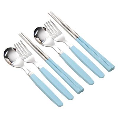 Raonnuri Pick Me Color Children's Cutlery Set 2p Spoons + 2p Chopsticks + 2p Forks, Basic Blue (BL), 1 Set
