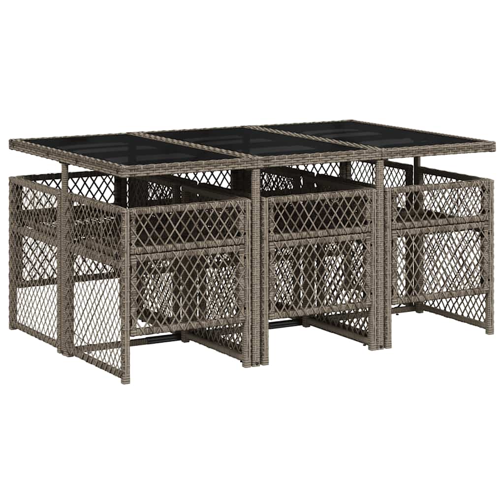 Vidaxl 7-Cz. Garden Furniture Set With Cushions, Grey, PE Rattan
