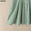 VONDA Robe Chemise Mini Rayée Décontractée à Manches Courtes et Col Revers d'Été pour Femme