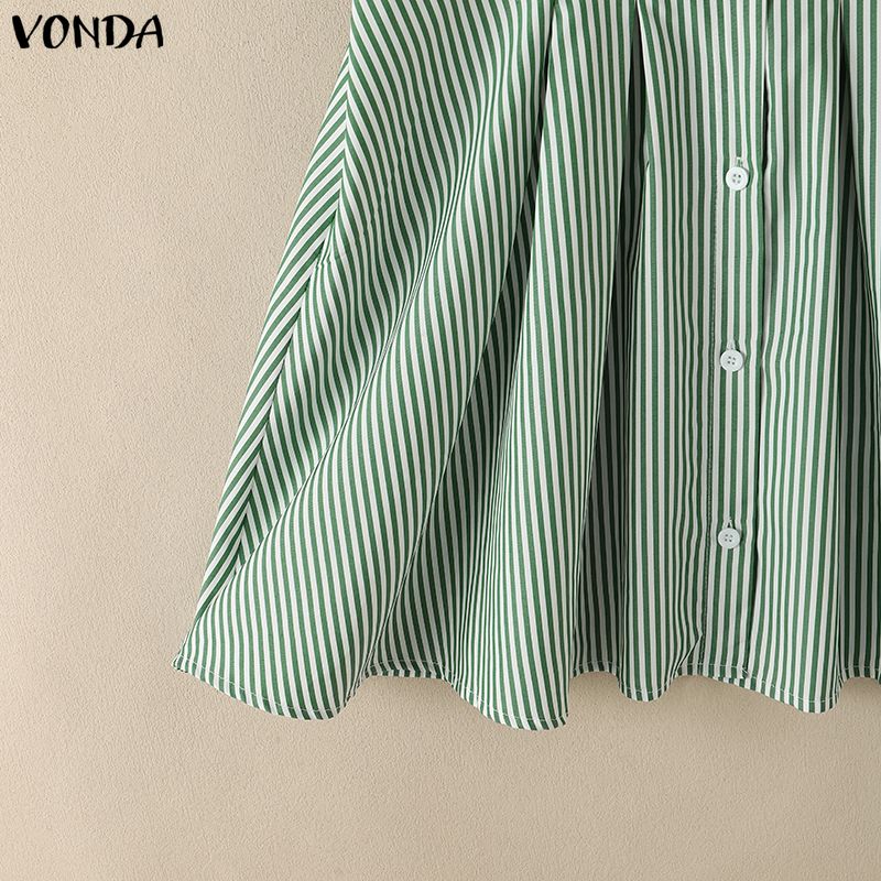 VONDA Robe Chemise Mini Rayée Décontractée à Manches Courtes et Col Revers d'Été pour Femme