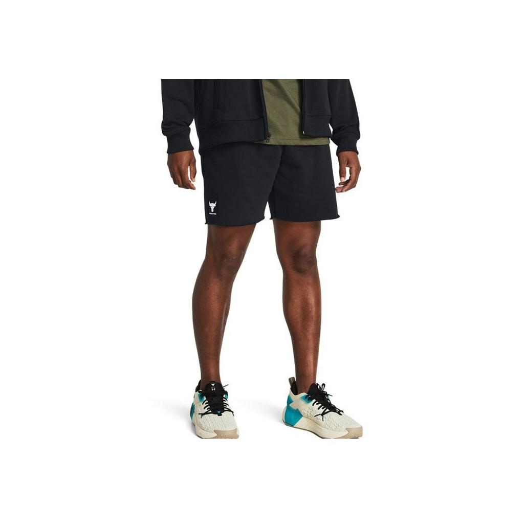 Under Armour Project Rock Solid Color Casual Training Mid-Rise Straight-Leg Sports Shorts Men Shorts Black 1383186-001