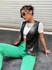 Button Real Leather Waistcoat Black Lambskin Western Vest Coat Women Classic