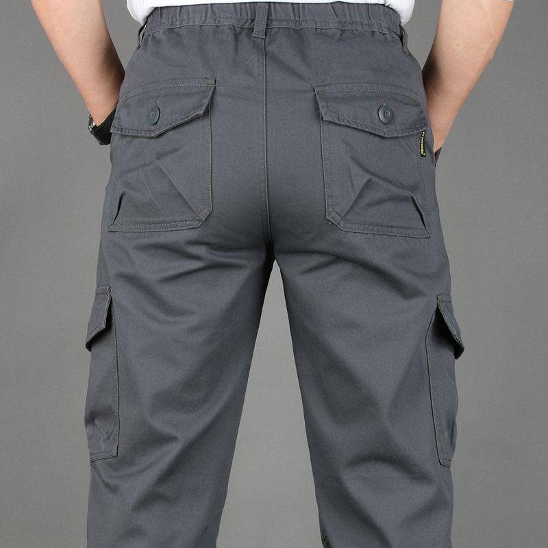 Herren Trendige Outdoor Baumwoll Arbeitshose mit mehreren Taschen: Frühling/Herbst, Lockere Passform, Gerades Bein, Übergröße, zum Klettern & für Freizeitkleidung.