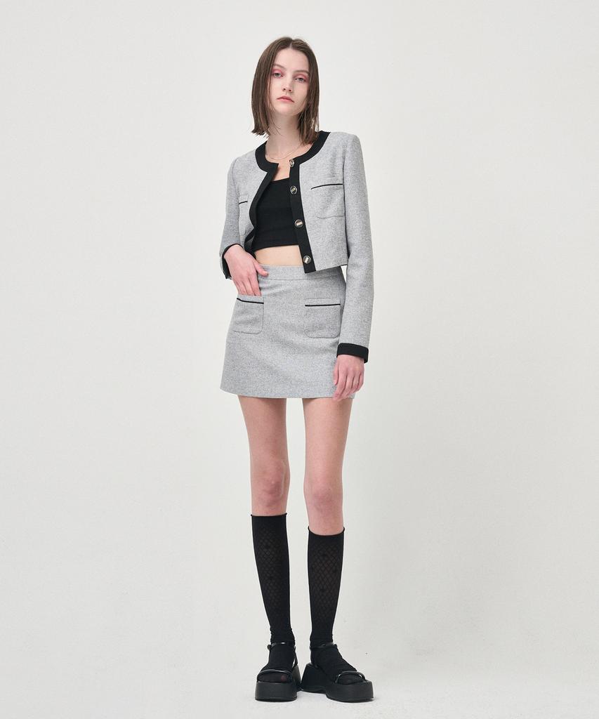 ETMON Piping Pocket Tweed Mini Skirt, Black