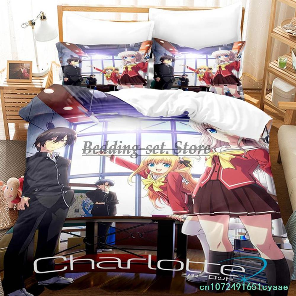 Anime Charlotte Bedding Set Single Twin Full Queen King Size Bed Set Aldult Kid Bedroom Duvetcover Set Kawaii Bed Sheet Set