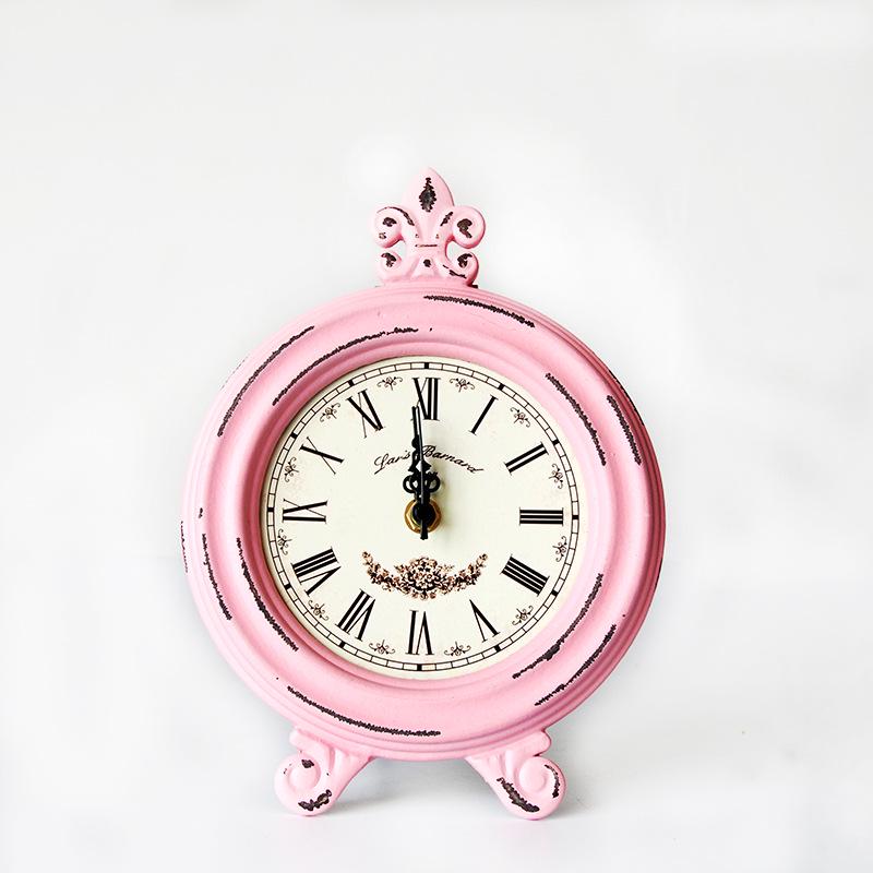 Ретро-стиль Винтажные деревянные настольные часы Настольные часы Орнамент Домашний декор розовый
