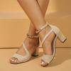 Sexy dicker Absatz Fischmaul Schnalle High Heels Sommer Neu Wildleder Hohl Wort Mode Sandalen