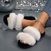 Luxury Women's Fluffy House Slippers Bling Crystal Decor Faux Fur Slides Woman Autumn Winter Open Toe Non Slip Plush Slippers
