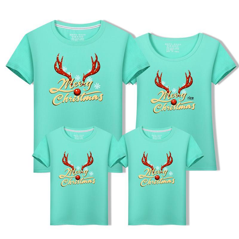 2024 Family Matching Christmas T-Shirts: Parent-Child Short Sleeve Outfits for Families of Three or Four
