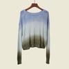 Foreign Trade Original Order Card Missing Pure Cotton Gradient Color Long Sleeves Cut Out Knitwear Loose Version Pullover Tops