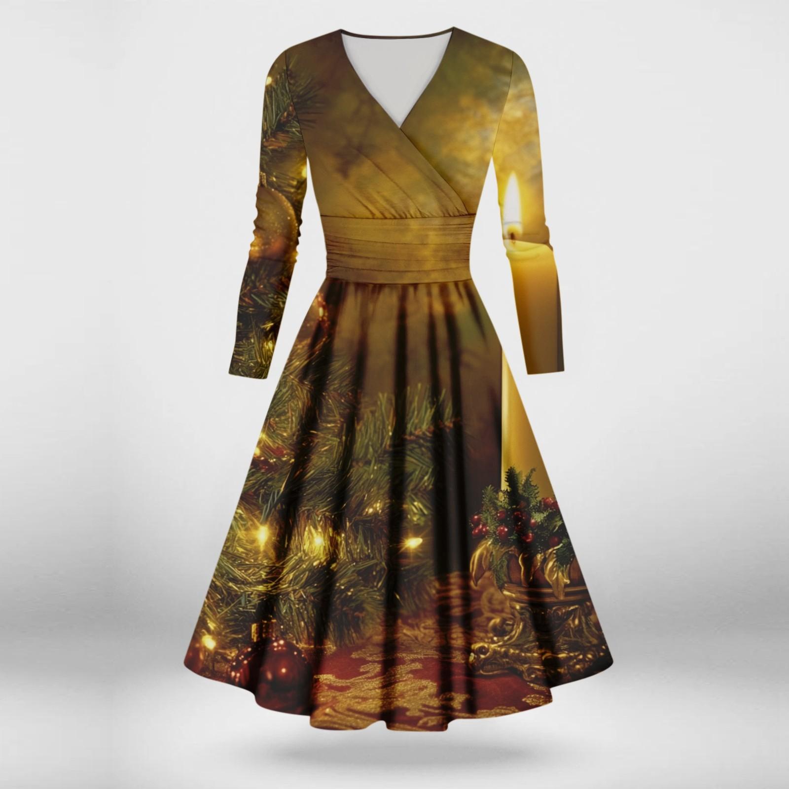 

Женское повседневное и модное сексуальное платье с v-образным вырезом и длинными рукавами с рождественским принтом XL