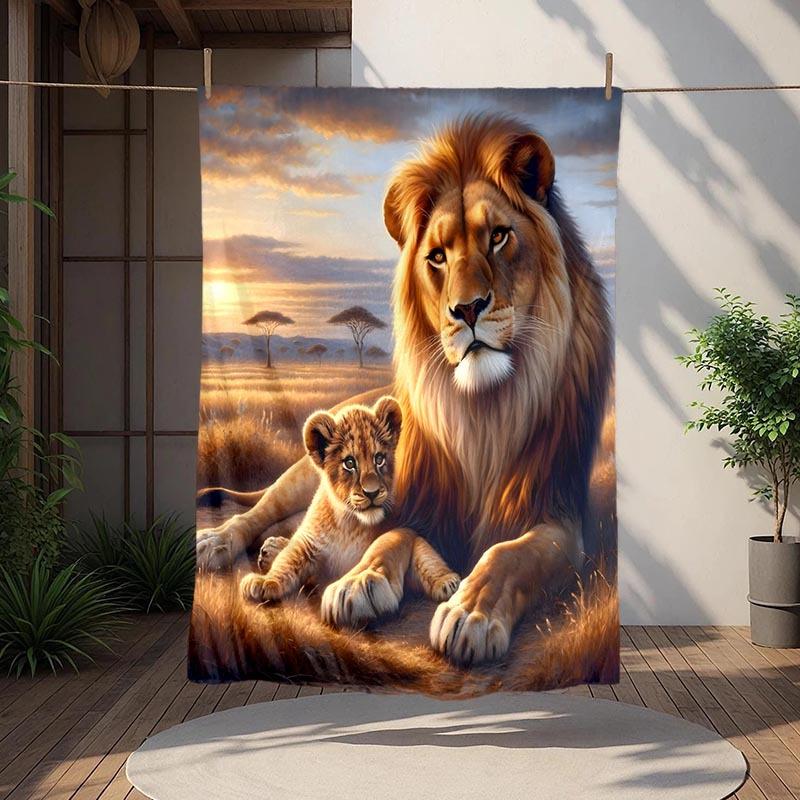 

1pc Lion Printing Lightweight Flannel Blanket, Comfortable and Warm Blanket, for Camping Sofa Bed and Couch Office, Gift Blankets in 100x150cm