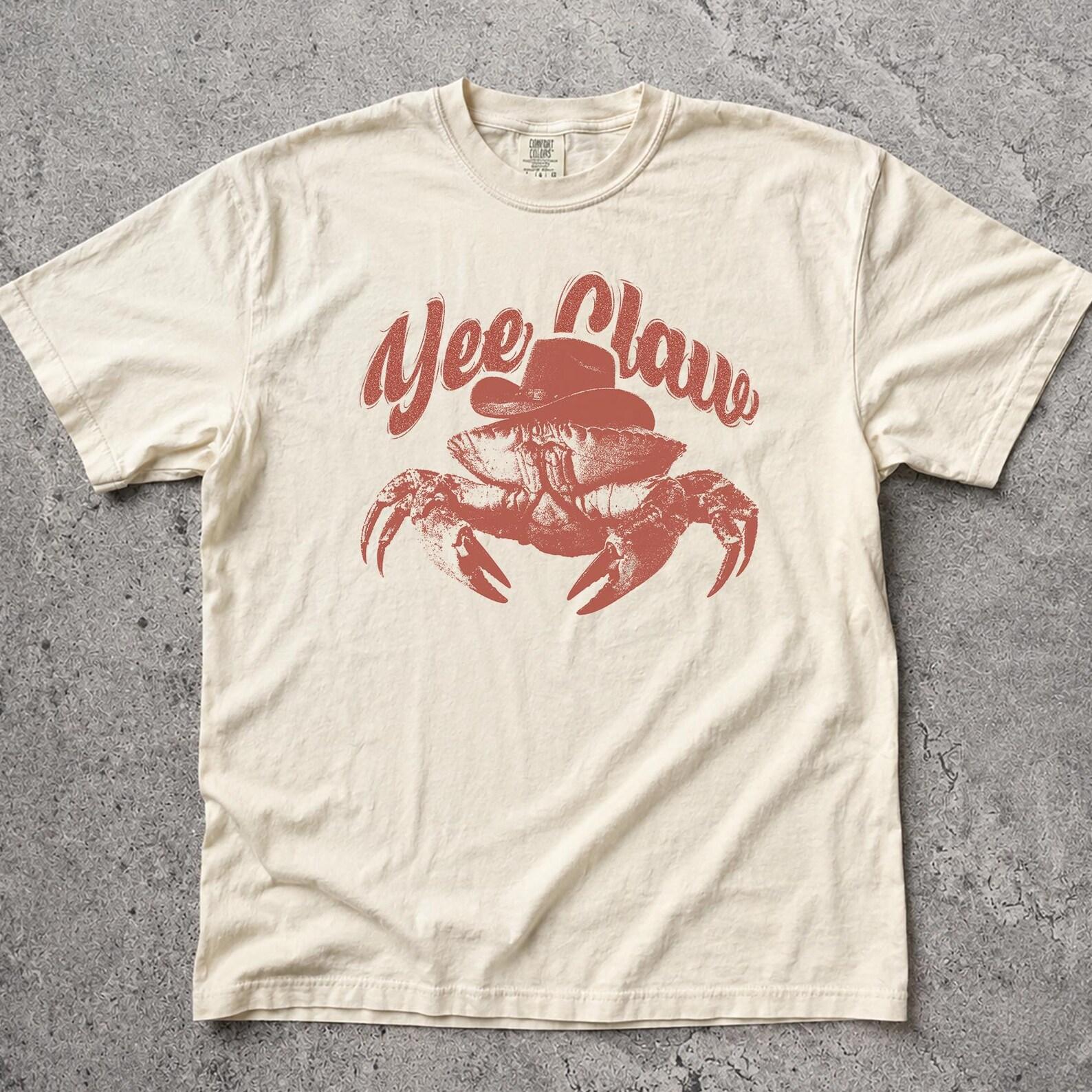 Yee Claw Crab Cowboy Shirt, Funny Western Beach Tee, Retro Coastal Comfort Colors Summer Graphic Apparel, Seafood Lover Gift XL