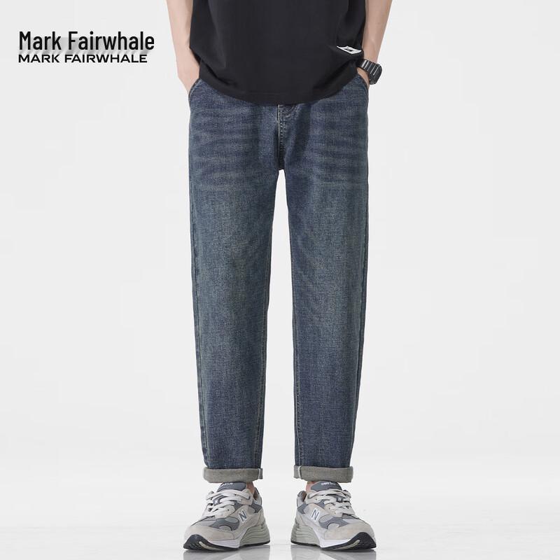 Mark Fairwhale Men's Retro Loose Straight-Leg Cropped Denim Jeans