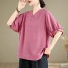 Summer Cotton Linen Art Retro Ethnic Style Heavy Embroidery Simple Top T-shirt for Women