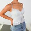 Embroidered hollow sling women's vest, European and American sexy backless front buckle spliced short sling top