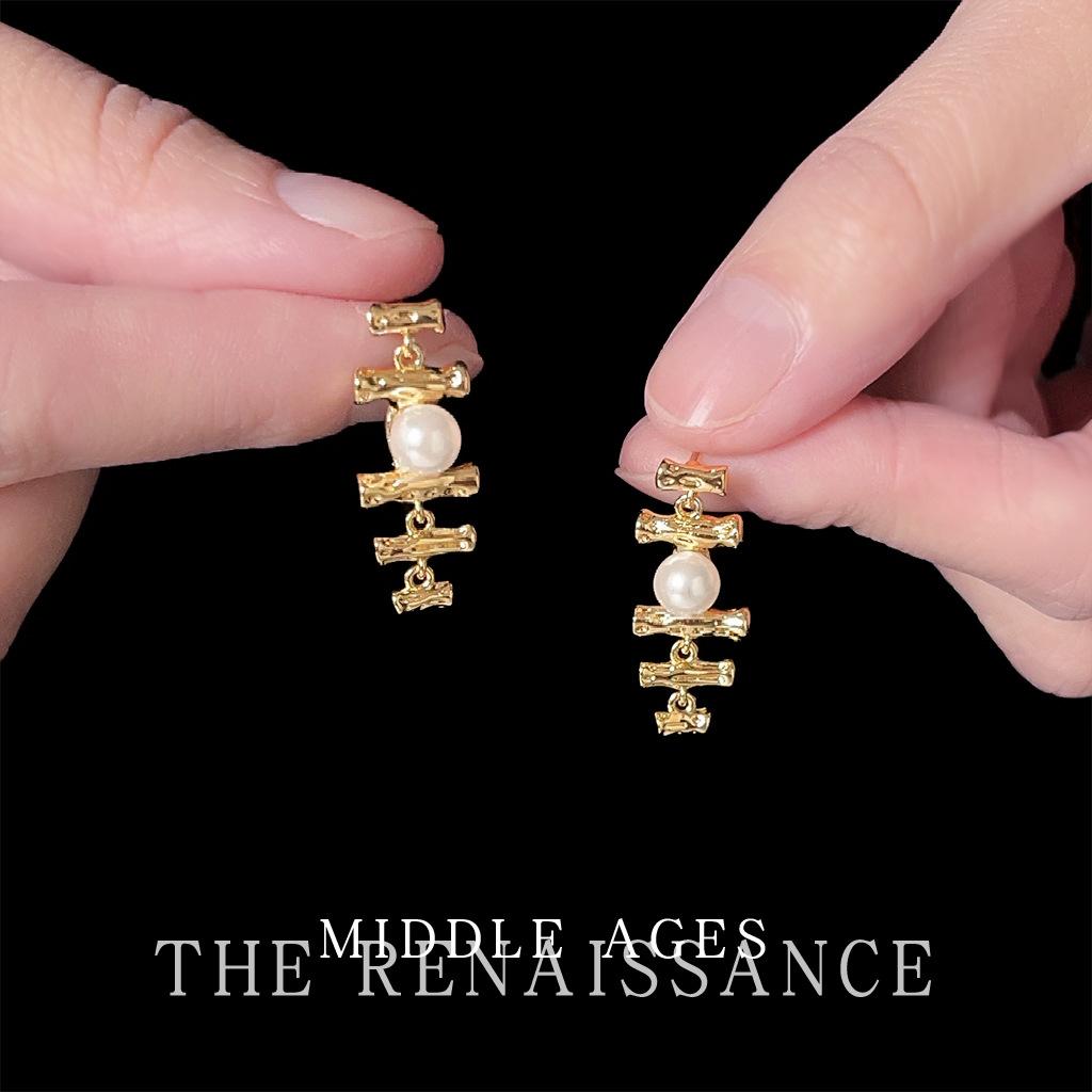 Серьги с жемчугом в виде рыбьей кости, французские ретро геометрические гвоздики, персонализированный нишевый дизайн, литературные серьги