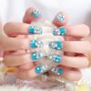 24-Piece Blue Glitter Studio Bride Nail Art Set: Ready-to-Wear Removable False Nails with Adhesive