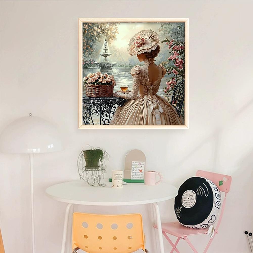 Kit Punto Croce Ricamo Completo Filo di Cotone 11CT Stampato Ragazza Arte 50x50cm