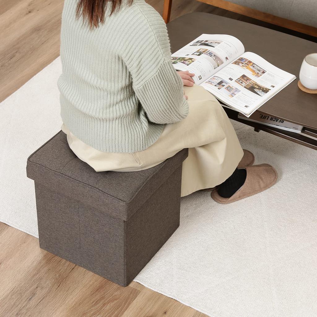 Fuji Boeki Storage Stool, Chair, Folding Storage Box, and Ottoman, 38cm Wide x 38cm Deep x 40cm High, Brown, Dino 85853