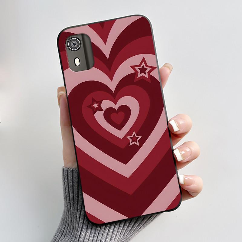 For Nokia C02 Phone Case Cute Funny Love Rabbit Animal Black Matte Soft TPU Protective Back Cover for Nokia C2 2nd Edition Case