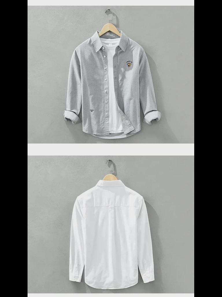 6633 Men's Oxford Long-Sleeve Embroidered Casual Shirt Jacket
