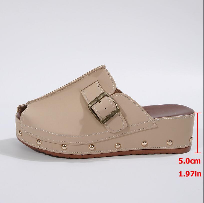 Women's Fish-mouth slippers with thick soled buckle rivets Woman Platform Sandals Wedges Heeled Shoes Sandalias Footwear