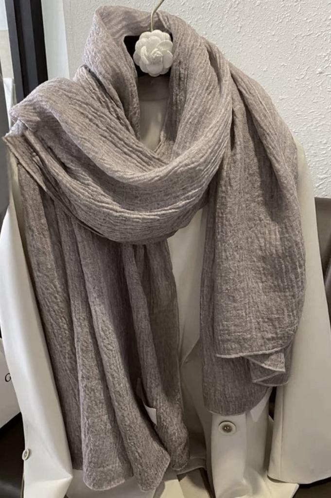 Gray-Beige Textured Scarf 180X90 - Cotton and Polyester