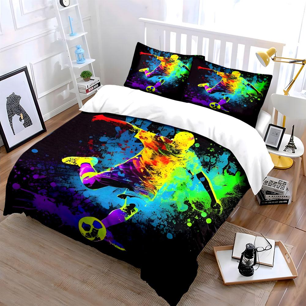 Vibrant Painted Football Player Printed Duvet Cover Set1 Duvet Cover+2 Pillowcasemulti Size Bedroom Bedding Decor