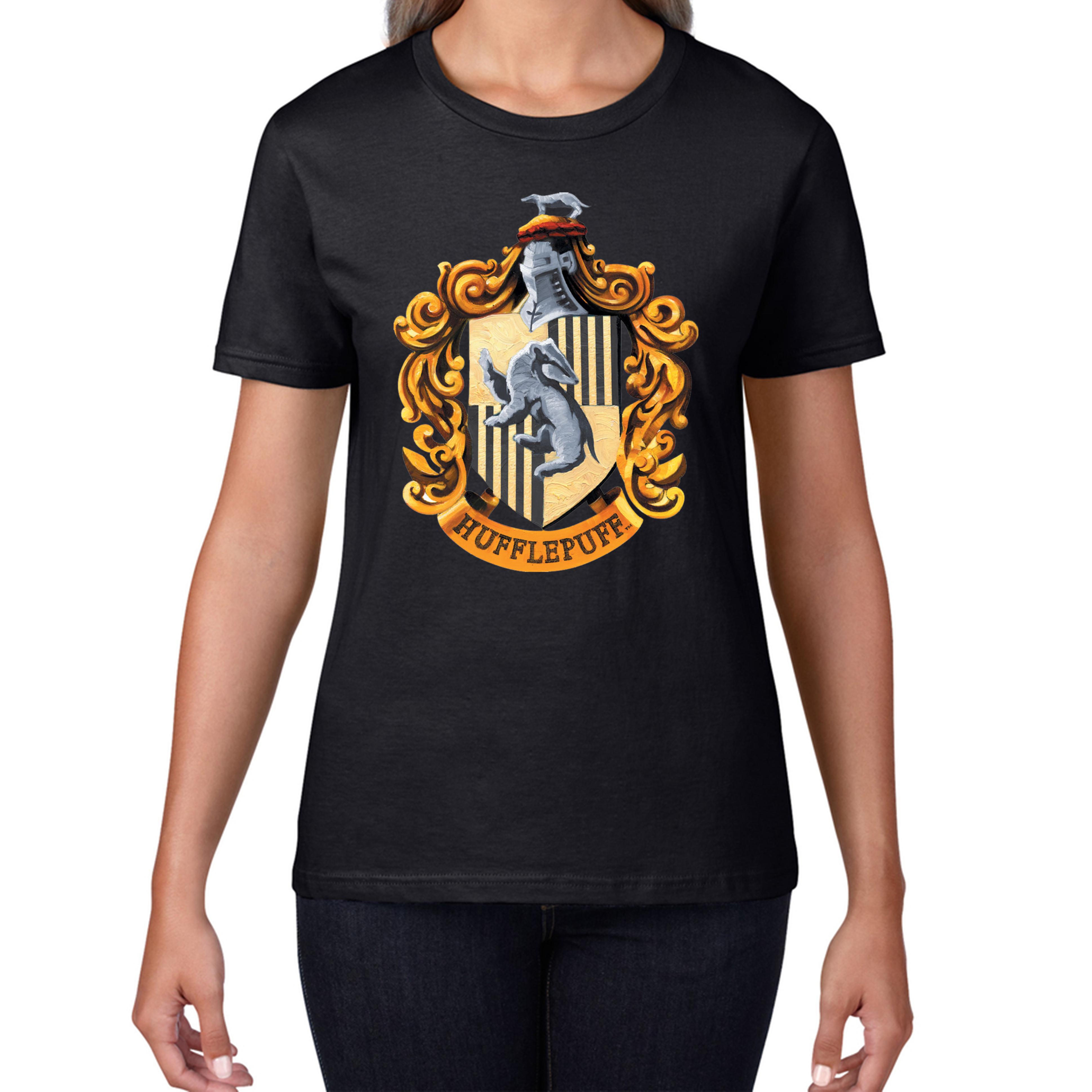 Harry Potter House Of Hufflepuff Hogwarts Crest Ladies T Shirt Mens Tops Tees Unisex 4XL