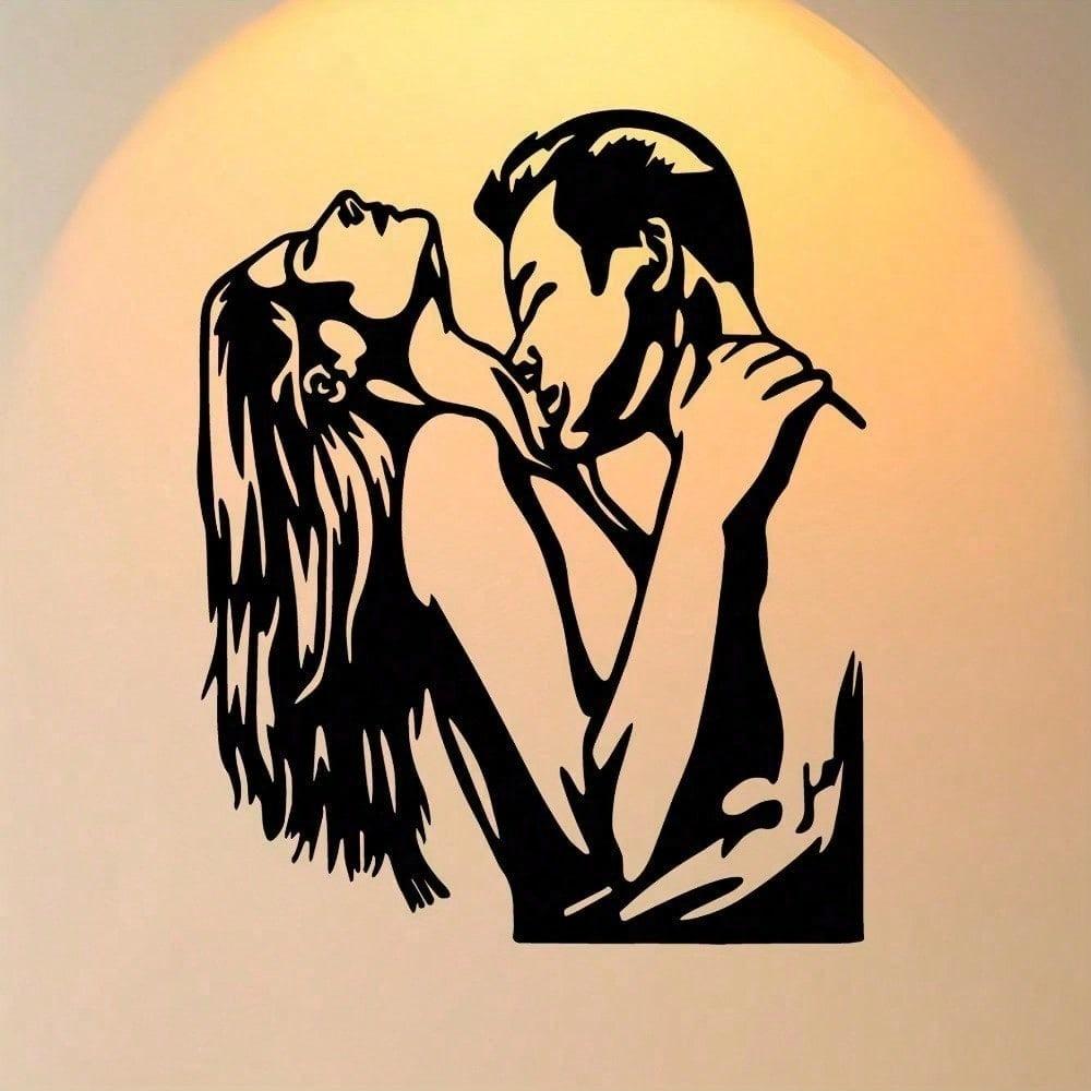 1 romantische Kuss-Silhouette, „Küss mich um Mitternacht“, Metall-Wandkunst zum Küssen, moderne Wohndekoration für Schlafzimmer, Wohnzimmer oder Badezimmer.