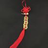 Fu Lu Zhen Zhai Chinese Gourd Pendant with Five Emperors Copper Coins and Gold Edge – Wealth Knot Ornament Gift