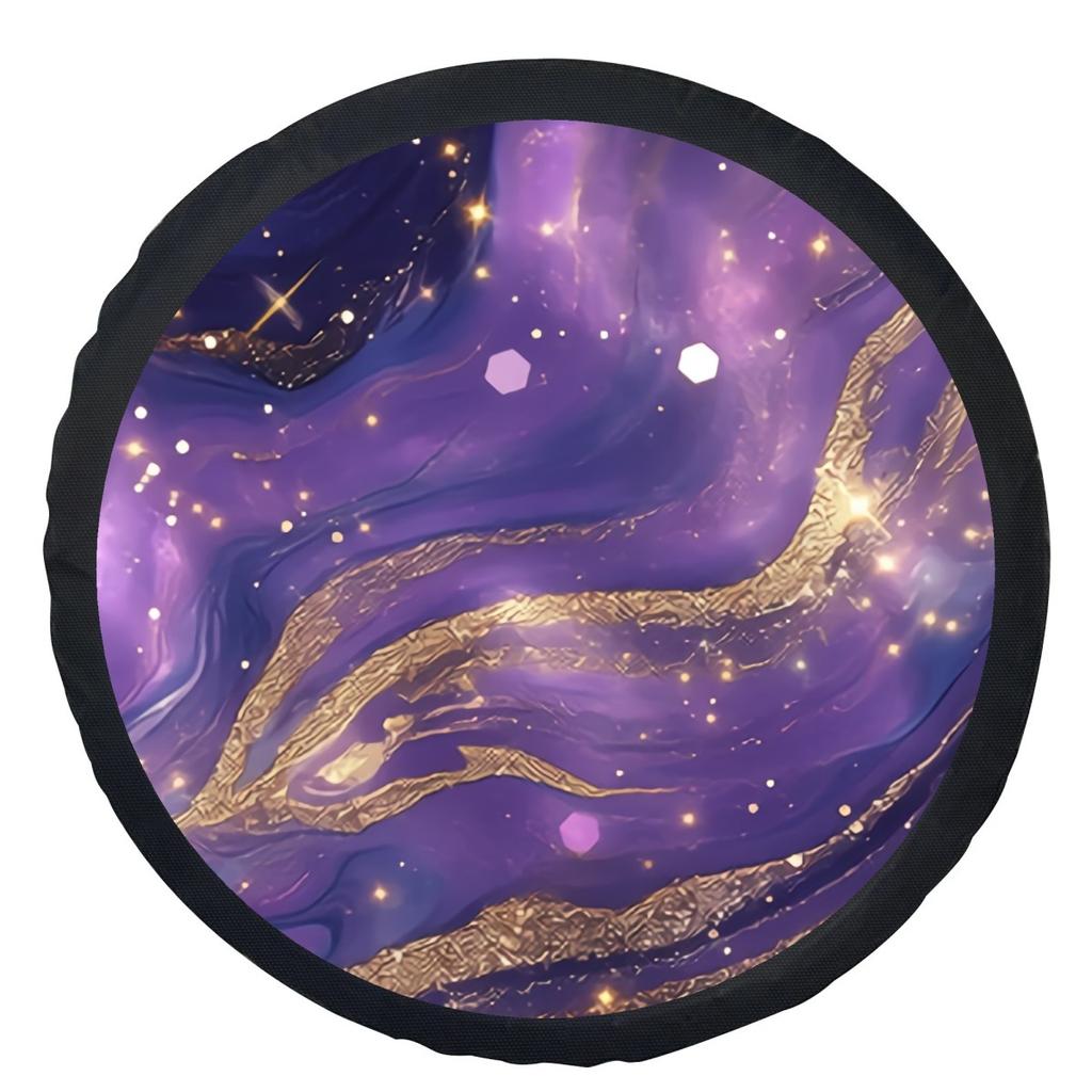 Galaxy Purple Marble Spare Tire Cover Golden Streak Wheel Protector Fit for RV SUV Truck Vehicle