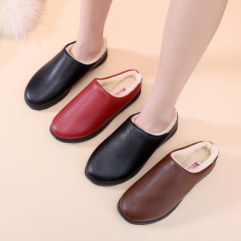 Women's Waterproof Non-Slip Winter Shoes - Comfortable Leather Slippers for Mid-Aged & Elderly