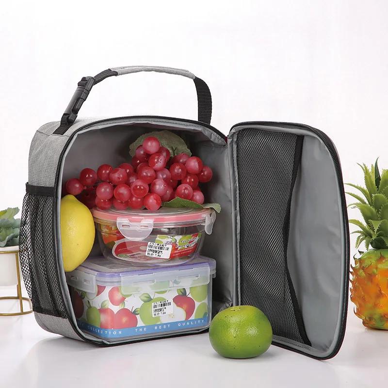 Thermal Lunch Bag for Women Gray Oxford Cloth Aluminum Foil Insulation Shoulder Bag Waterproof Picnic Cooler Container Handbags