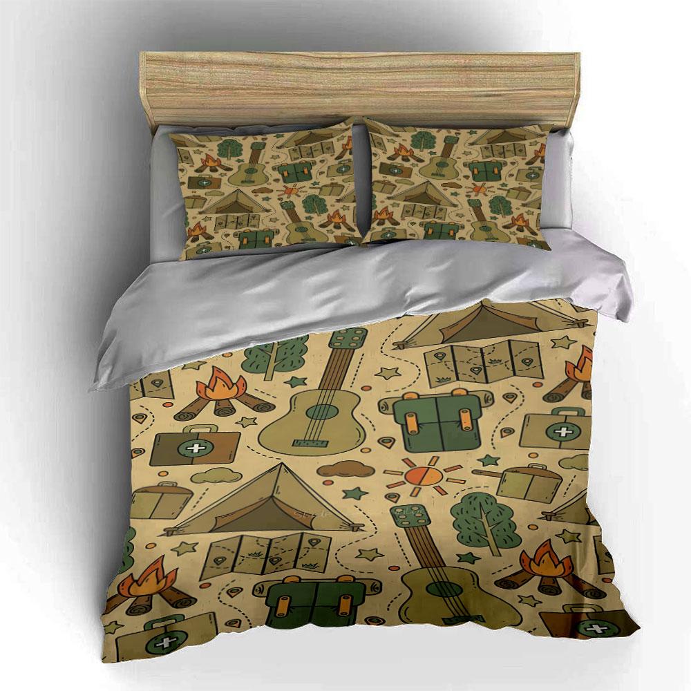 Guitars, Campfires, Tents, Trees. Bedding Sets Duvet Cover Sets Duvet Covers Pillowcases(1 * Duvet Cover 2 * Pillowcases, Without Duvet Insert)