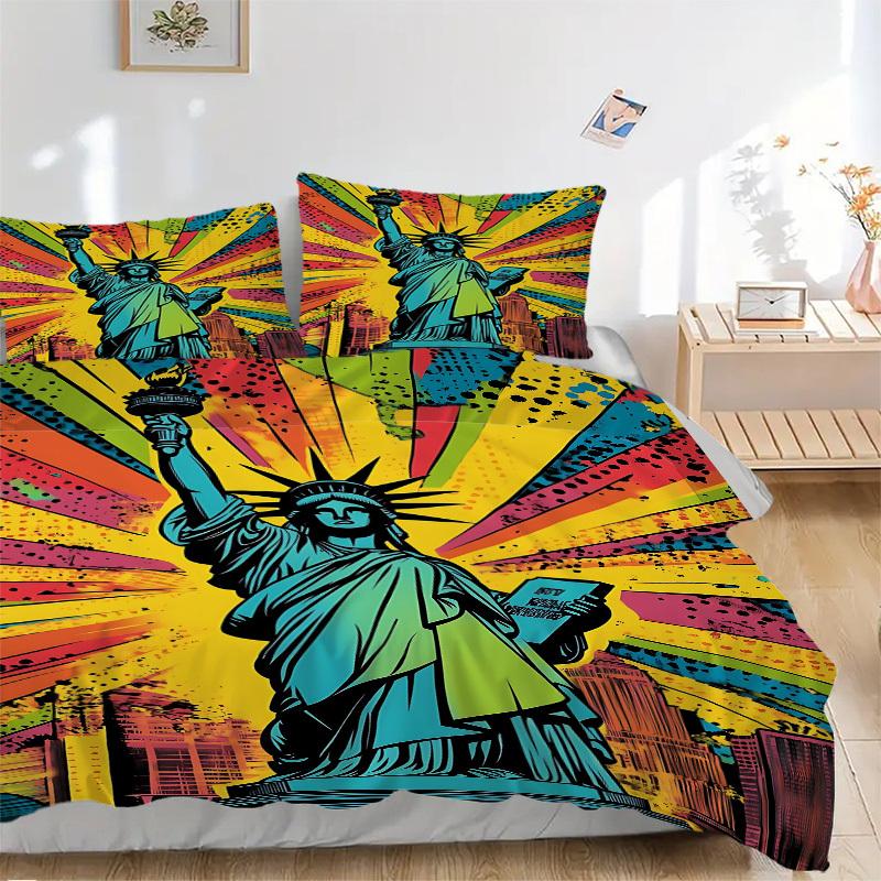 3pcs Statue of Liberty Duvet Cover Set, 1 Duvet Cover + 1/2 Pillowcases (No Insert), Bedroom Decor, Allseason Comfort Yy251021258