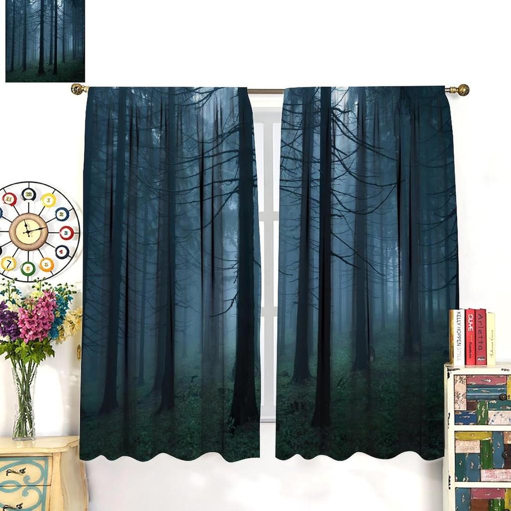 Forest Curtains Mysterious Mist Fall Nature Scenery Window Treatments Bedroom Living Room Darkening Made Of Polyester Area Decor