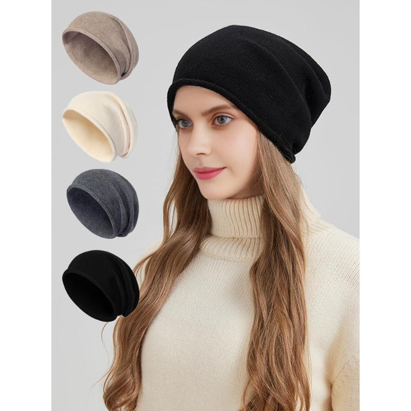 Beanie Hat Slouchy Flipped Soft Knitted Cap Warm Outdoor Hiking Winter Hat Casual Bonnet Hat Fashion Lightweight Comfortable
