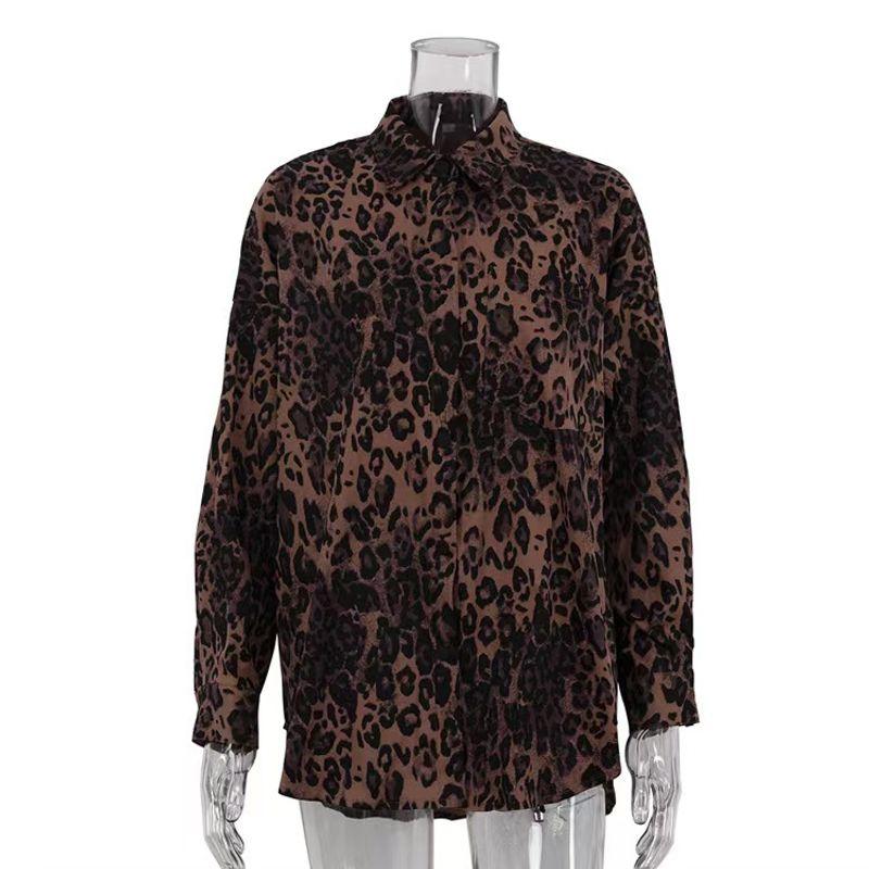 

Fashion Style New Arrival Fashion Leopard Print Print Long Sleeve Shirt Top Loose Leopard Print Shirt Brown S