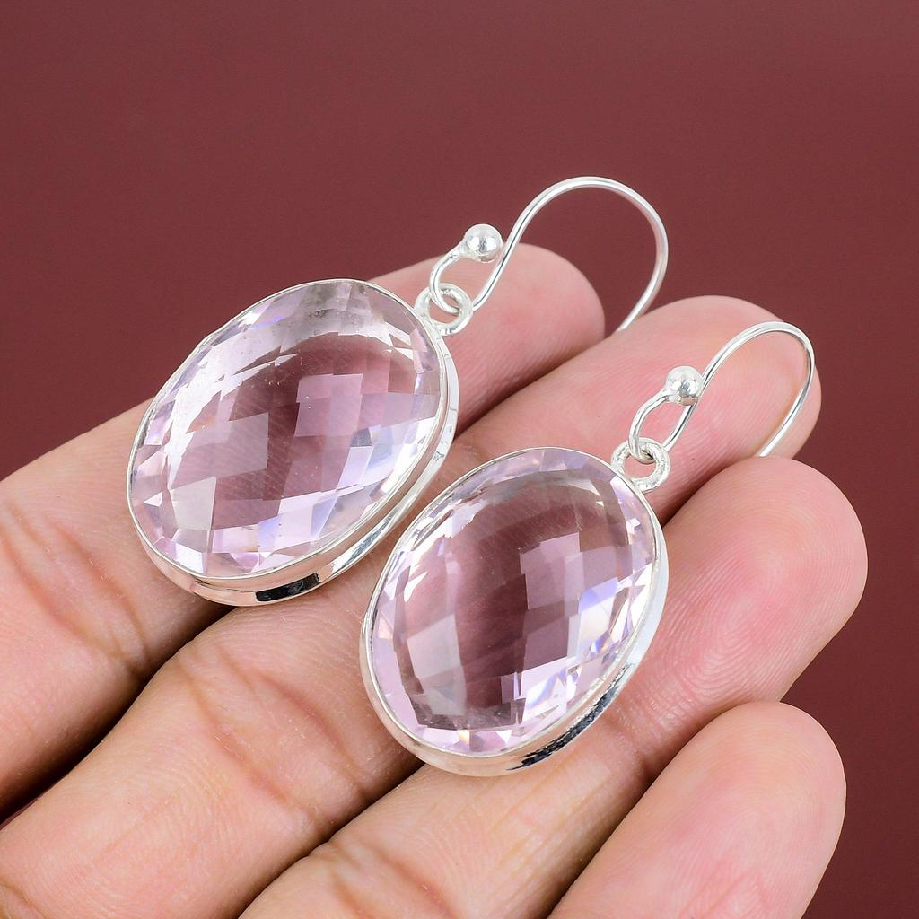 Fasetterat Rosa Kunzit Örhänge Äkta Ädelstensörhänge Eleganta Smycken 925 Sterlingsilver Örhänge Handgjorda Smycken Hängande Örhänge Bröllopspresent