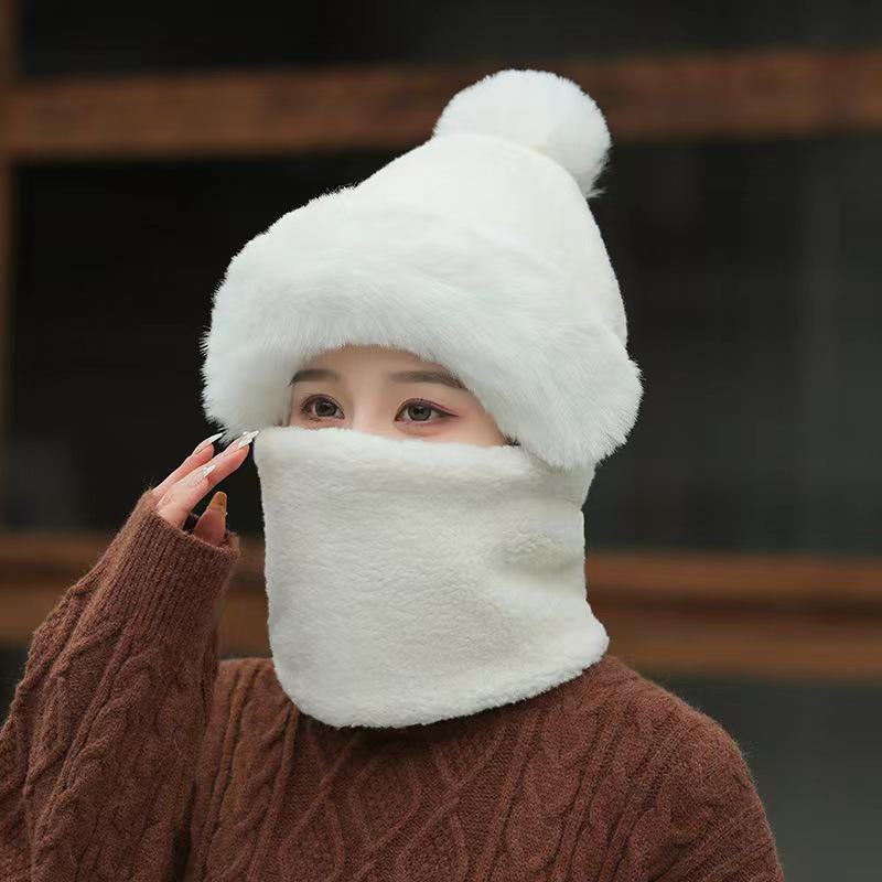 Women's Autumn Winter Windproof Hat with Scarf and Mask, Ear Protection, Plus Velvet Lining, Thickened Cycling Headgear.
