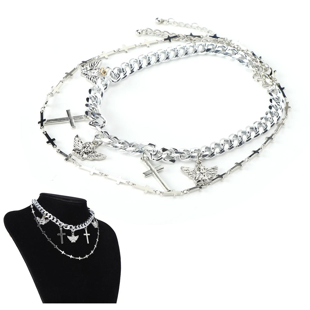 2 Stück Kette Choker Halskette Hip Hop Kreuz Anhänger Halskette Schmuck Kleidung Accessoire