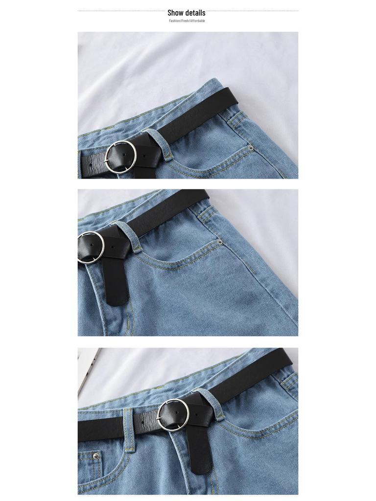 2022 Spring/Summer Women's High-Waisted Denim Shorts: Korean Style, Loose Fit, Slimming A-Line with Rolled Hem