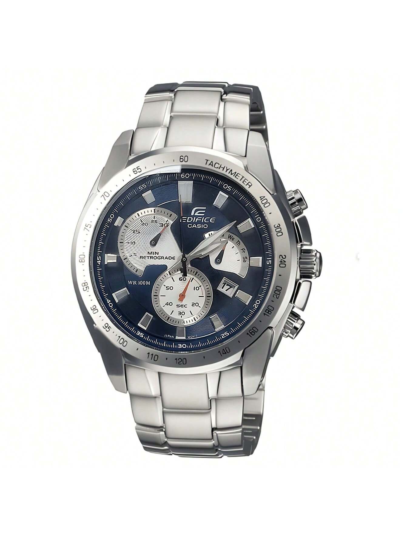 

**Мужские кварцевые часы Casio с синим циферблатом, Модный деловой дизайн EF-521SP-2A** серебряный