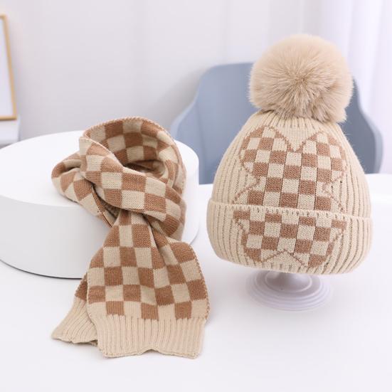 2Pcs/Set Children Hat Scarf Set Plush Ball Decor Thickened Velvet Lining Windproof Kids Winter Hat Scarf Set