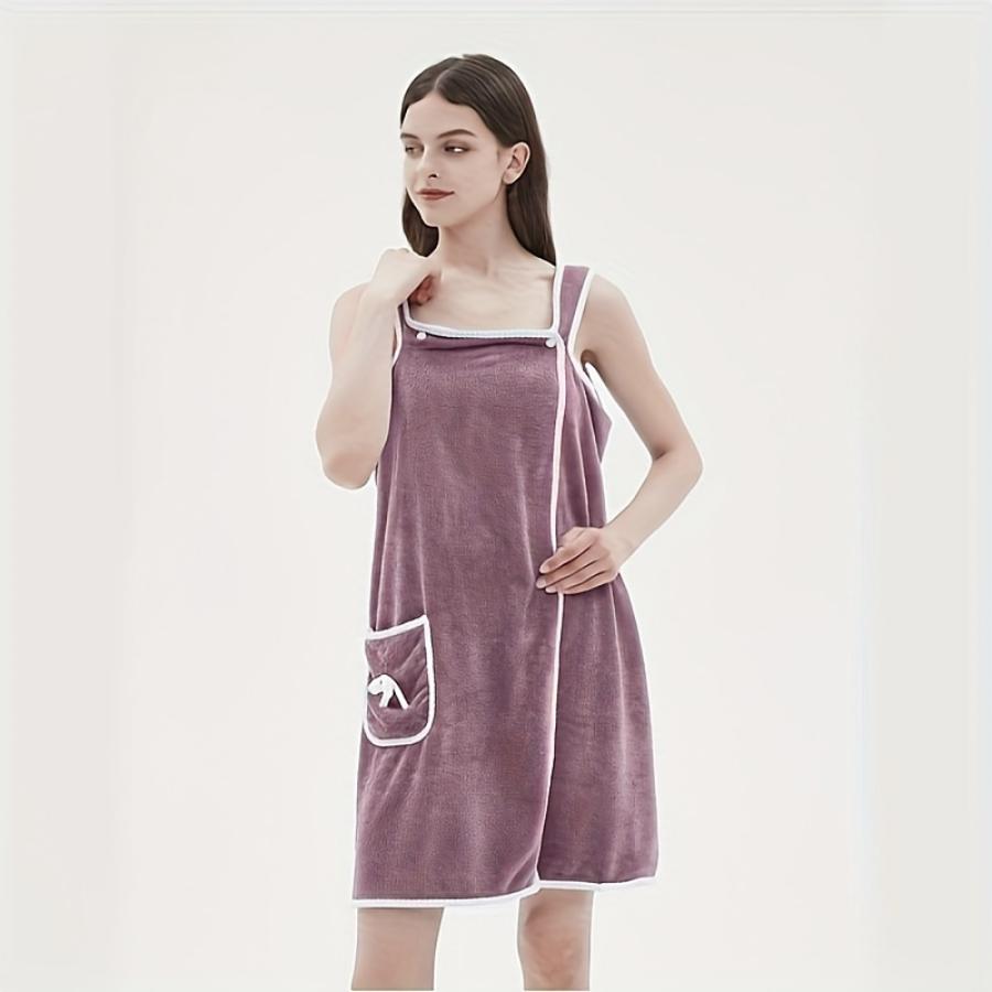 

Женский дорожный халат-полотенце, 1 шт.: Мягкий, супервпитывающий и быстросохнущий — элегантный банный и пляжный халат с карманом для банта фиолетовый