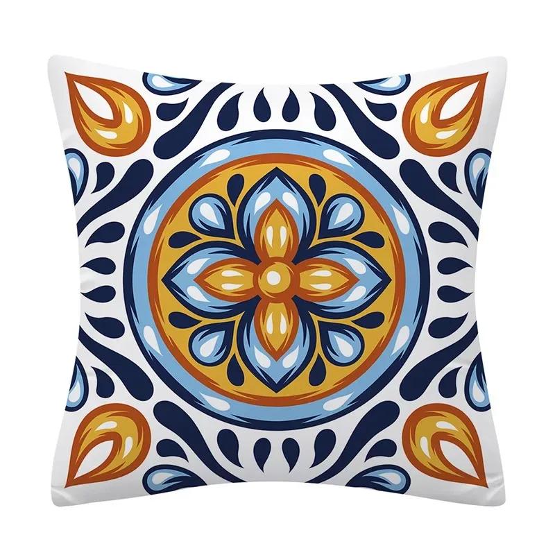 Ethnischer Stil Sofakissen Blau und Gelb Mandala Muster Kissenbezug Heimdekoration Sofa Schlafzimmer Auto Kissenbezug