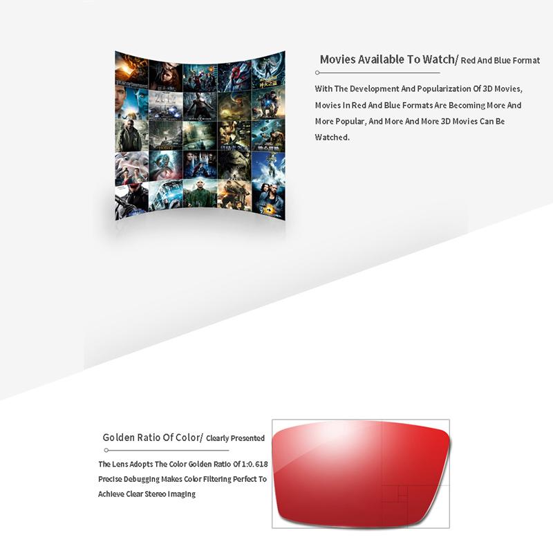 Kırmızı Mavi Yeşil 3D Gözlük Siyah Çerçeve Boyutsal Anaglif Film TV İçin