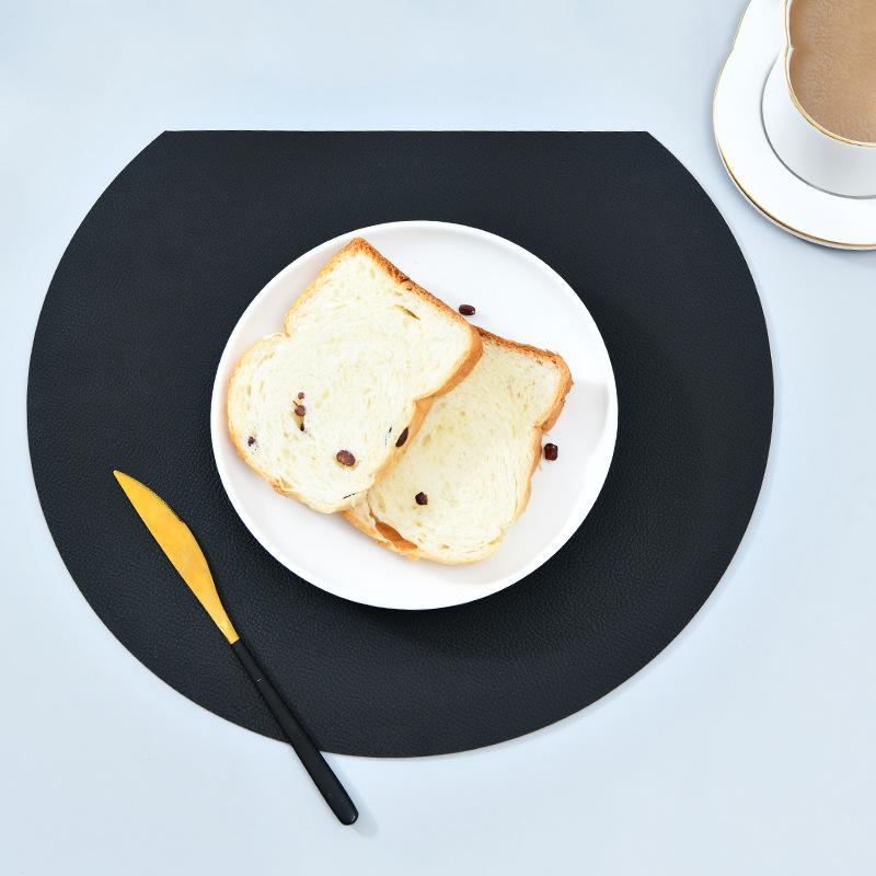 Nordic Double-Sided PU Leather Placemats Waterproof Oil-Resistant Half-Round Heat-Resistant Dining Table Mat Home Restaurant